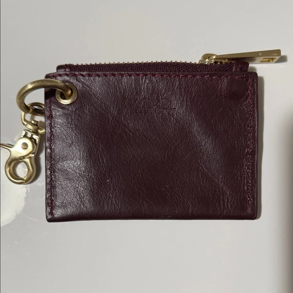 RACHEL Rachel Roy Plum Leather Zip Key & Card Holder with Gold Hardware